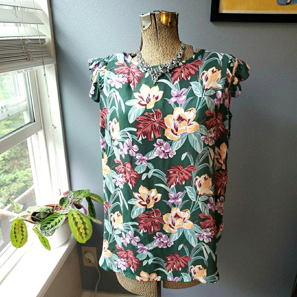 LOFT tropical floral drapey tank | L